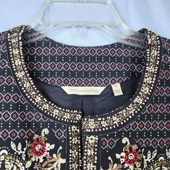 Soft Surroundings Statement Bolero Jacket Beaded Mandala Cropped Boho Womens M