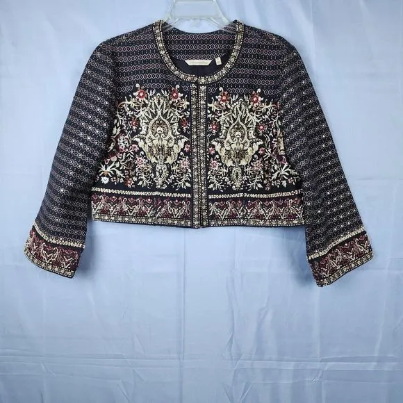 Soft Surroundings Statement Bolero Jacket Beaded Mandala Cropped Boho Womens M