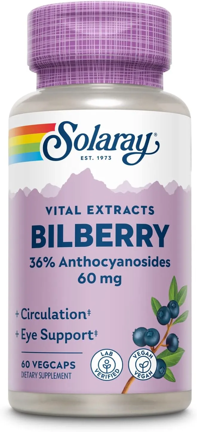 Solaray Bilberry Berry Extract 60 mg | Powerful Antioxidant | Healthy Vision & Circulation Support | 60 VegCaps
