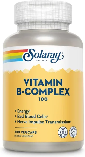 SOLARAY Vitamin B-Complex 100 mg, Healthy Energy, Blood Cell Formation & Nerve Impulse Transmission Support, 100 VegCaps (100 Count)