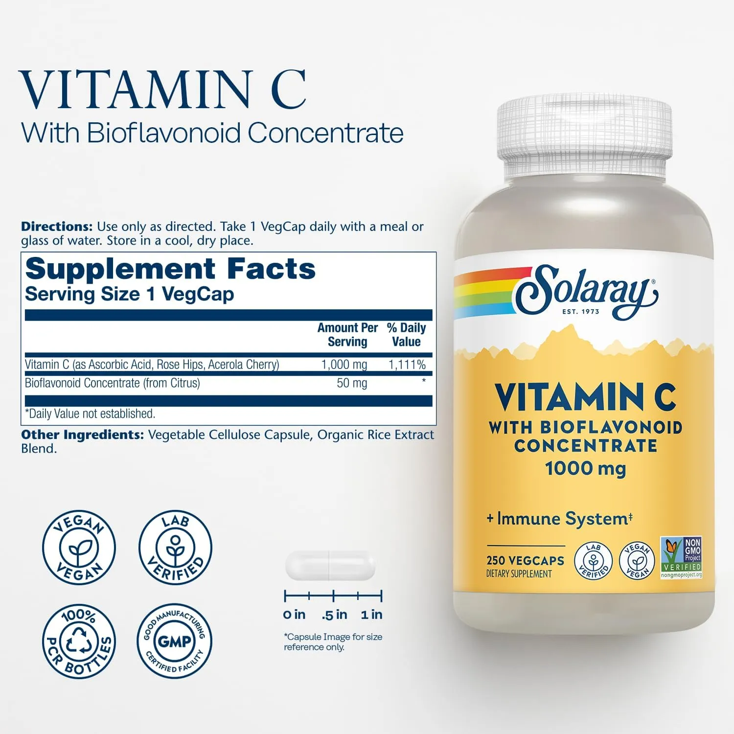Solaray Vitamin C With Bioflavonoid Concentrate, 1, 000 Mg, 250 VegCaps