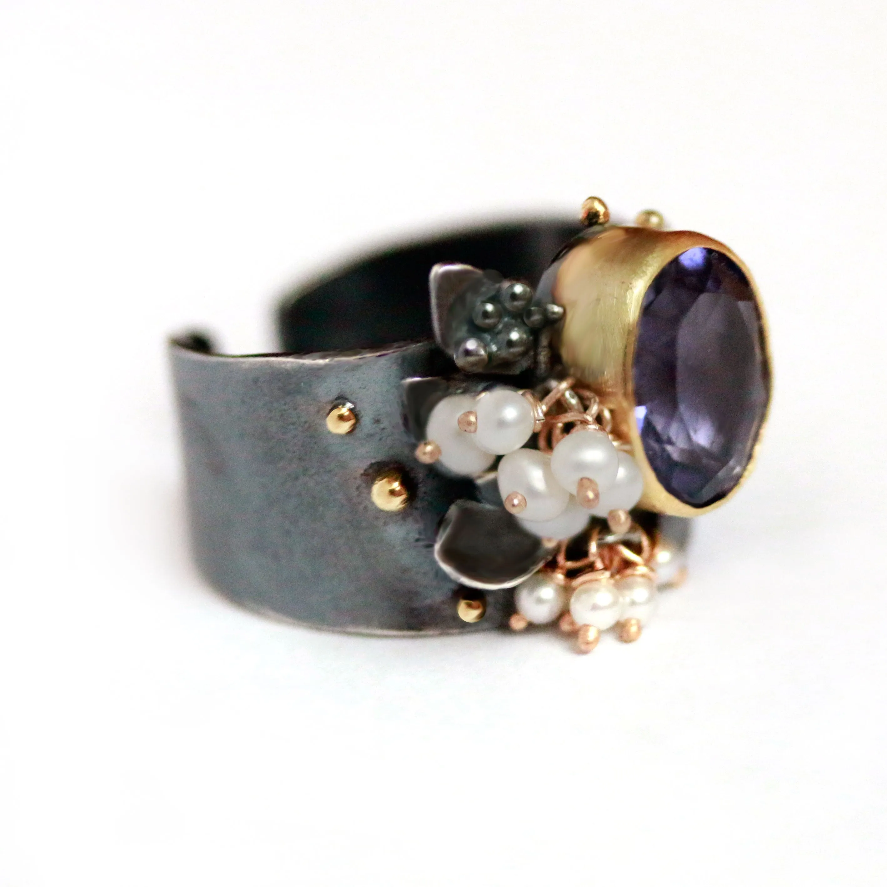 Sold! Blooming Iolite Wide Band Ring. Size 6-9 1/2.