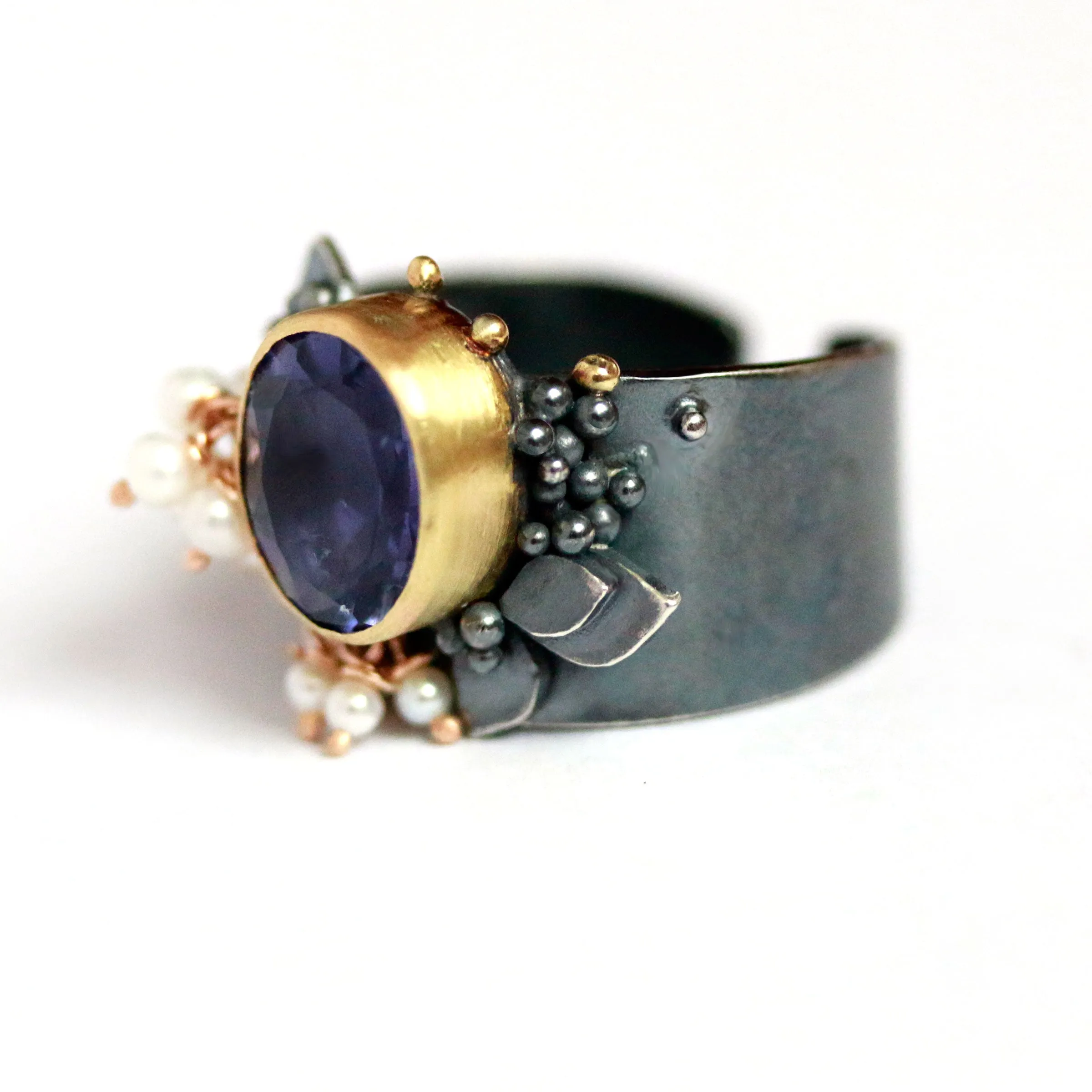 Sold! Blooming Iolite Wide Band Ring. Size 6-9 1/2.