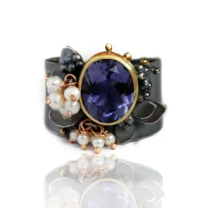 Sold! Blooming Iolite Wide Band Ring. Size 6-9 1/2.