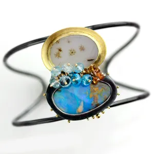 Sold! Blue Skies Boulder Opal and Starburst Agate Cuff