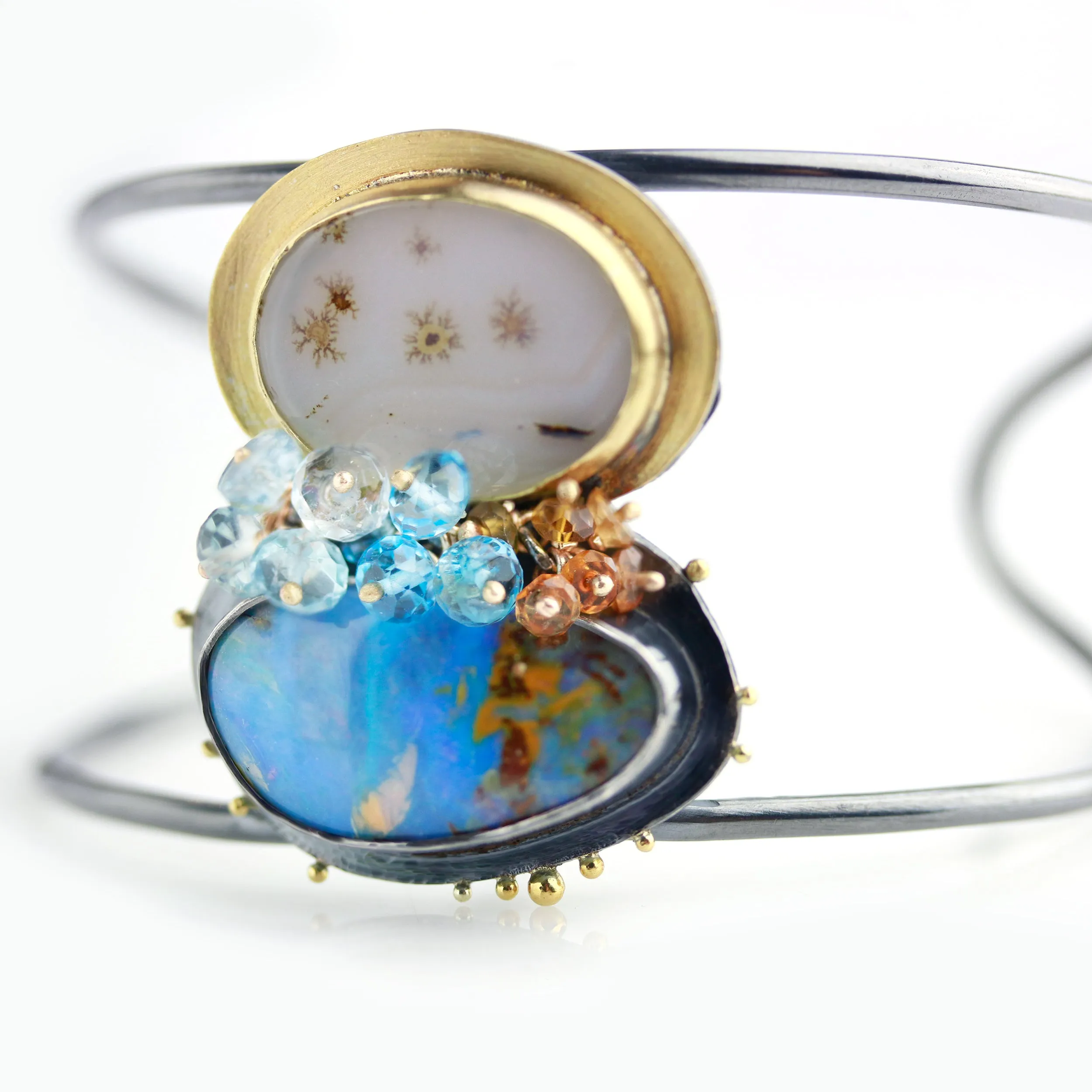 Sold! Blue Skies Boulder Opal and Starburst Agate Cuff