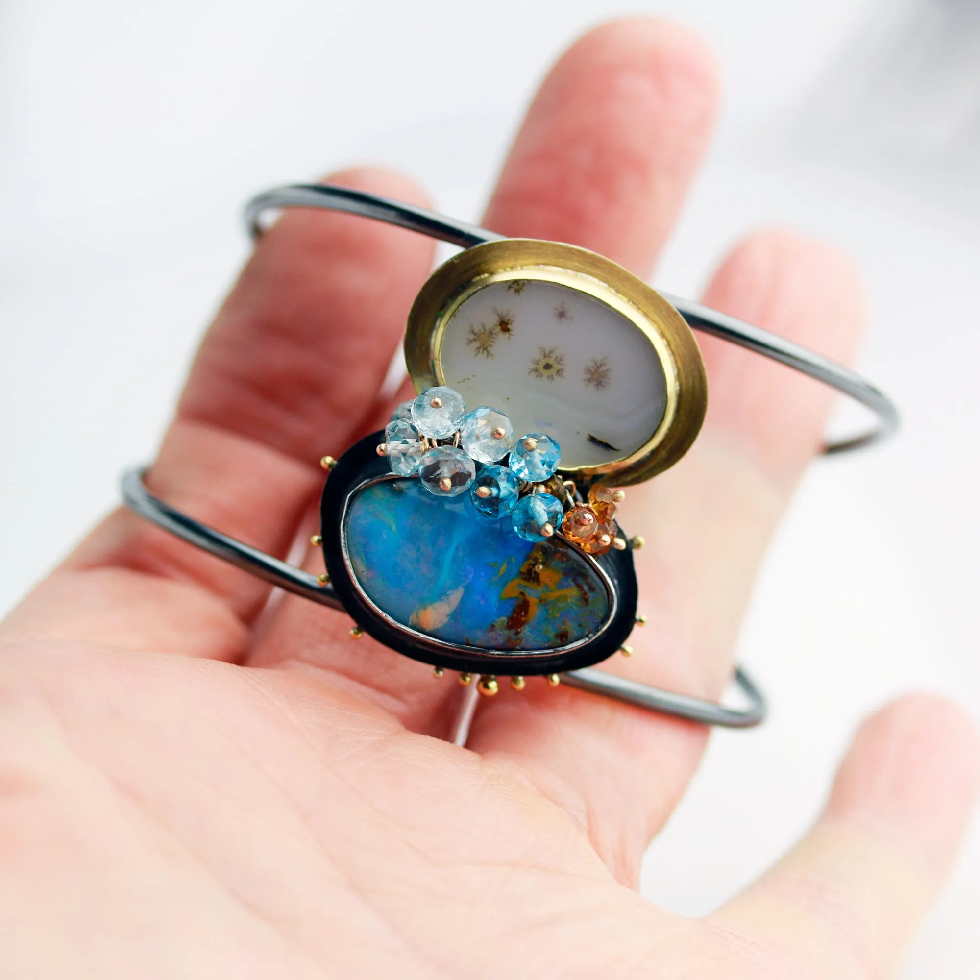 Sold! Blue Skies Boulder Opal and Starburst Agate Cuff