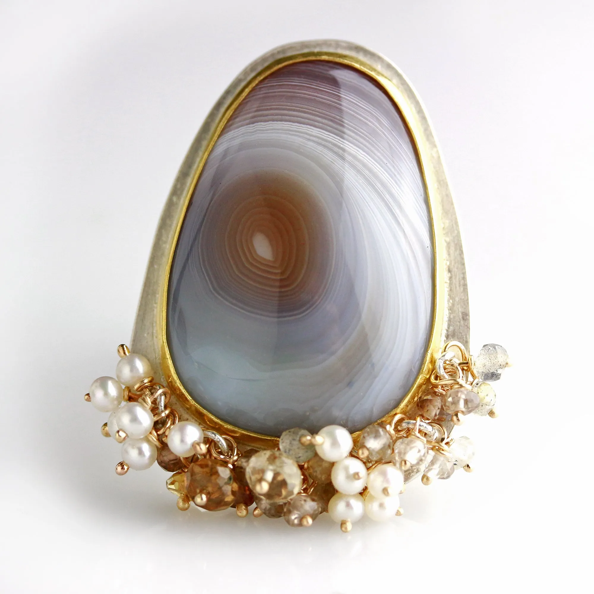 SOLD Bold Botswana Agate Ring with Fringe. Size 8 1/4.