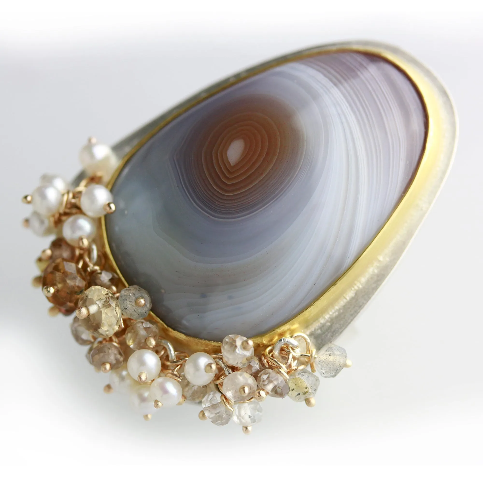 SOLD Bold Botswana Agate Ring with Fringe. Size 8 1/4.