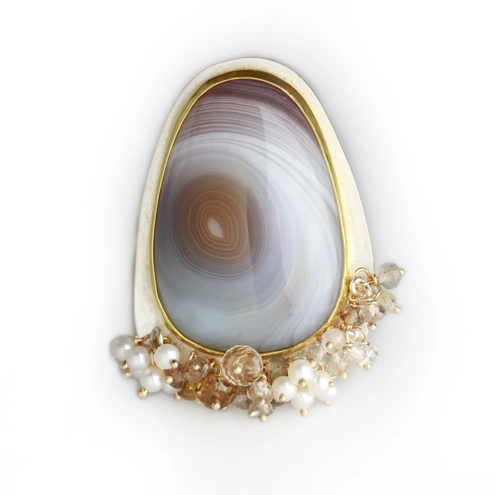 SOLD Bold Botswana Agate Ring with Fringe. Size 8 1/4.