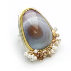 SOLD Bold Botswana Agate Ring with Fringe. Size 8 1/4.