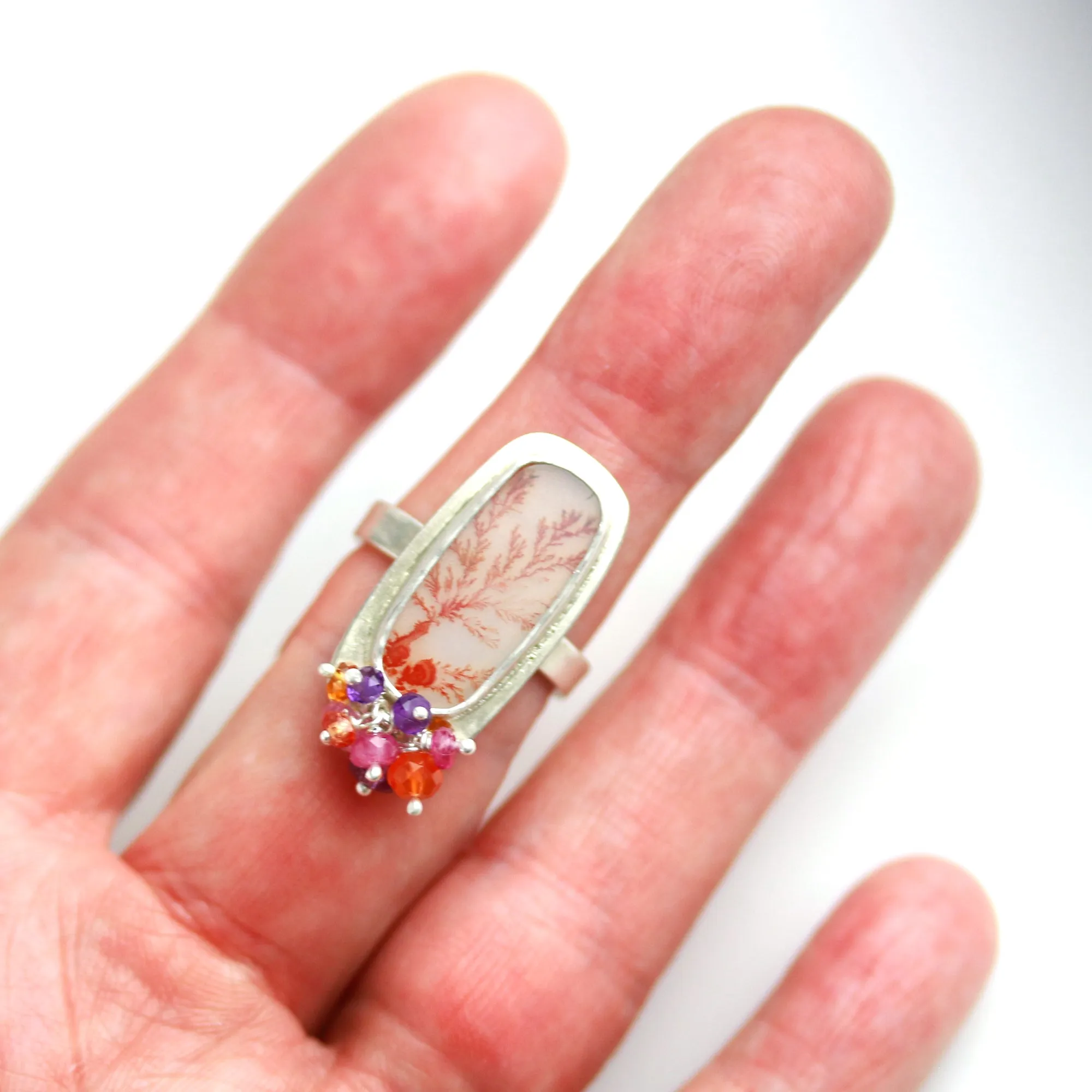 SOLD Orange Dendritic Agate with Colorful Cluster. Size 8 1/4
