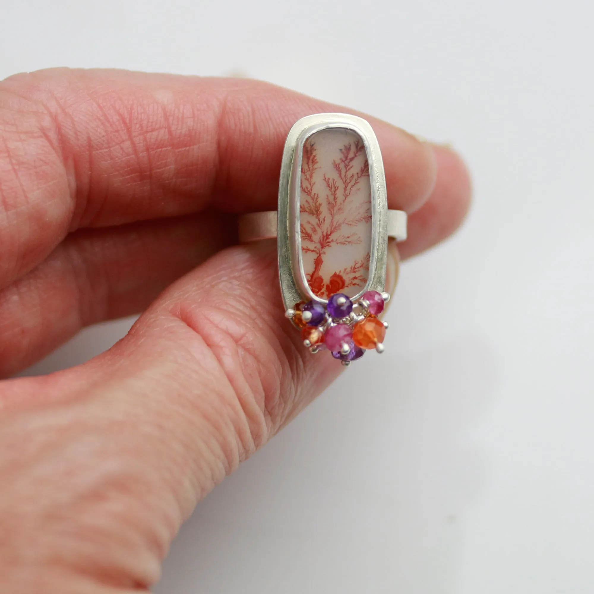 SOLD Orange Dendritic Agate with Colorful Cluster. Size 8 1/4