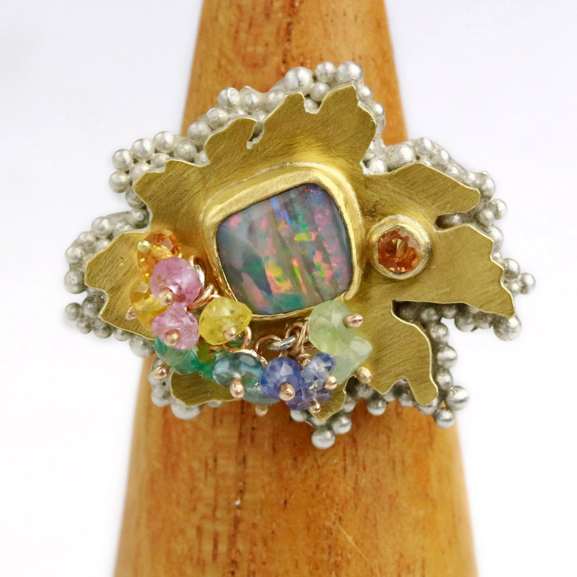 Sold! Pastel Stripes Boulder Opal Daisy Ring. Size 7 1/2 to 8