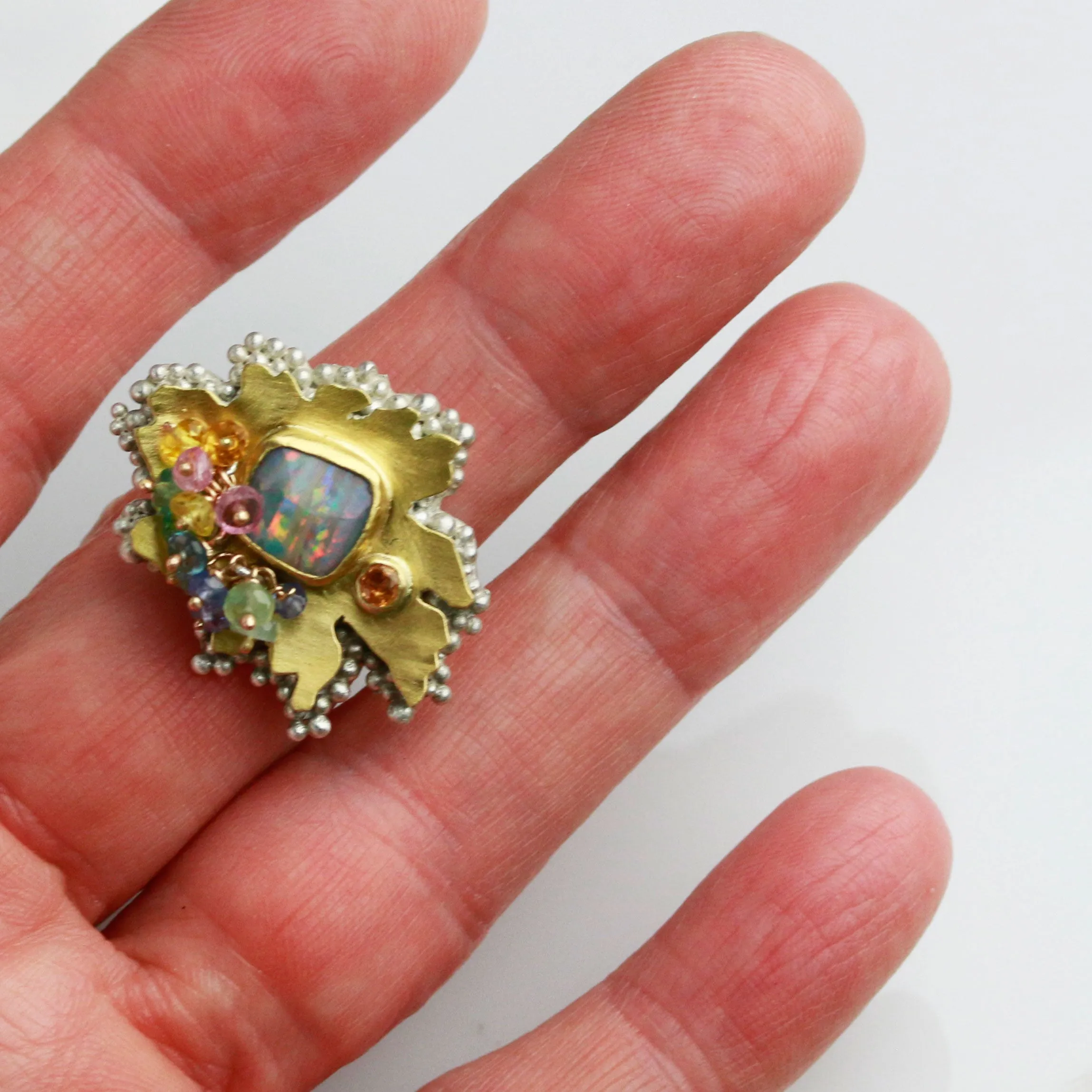 Sold! Pastel Stripes Boulder Opal Daisy Ring. Size 7 1/2 to 8