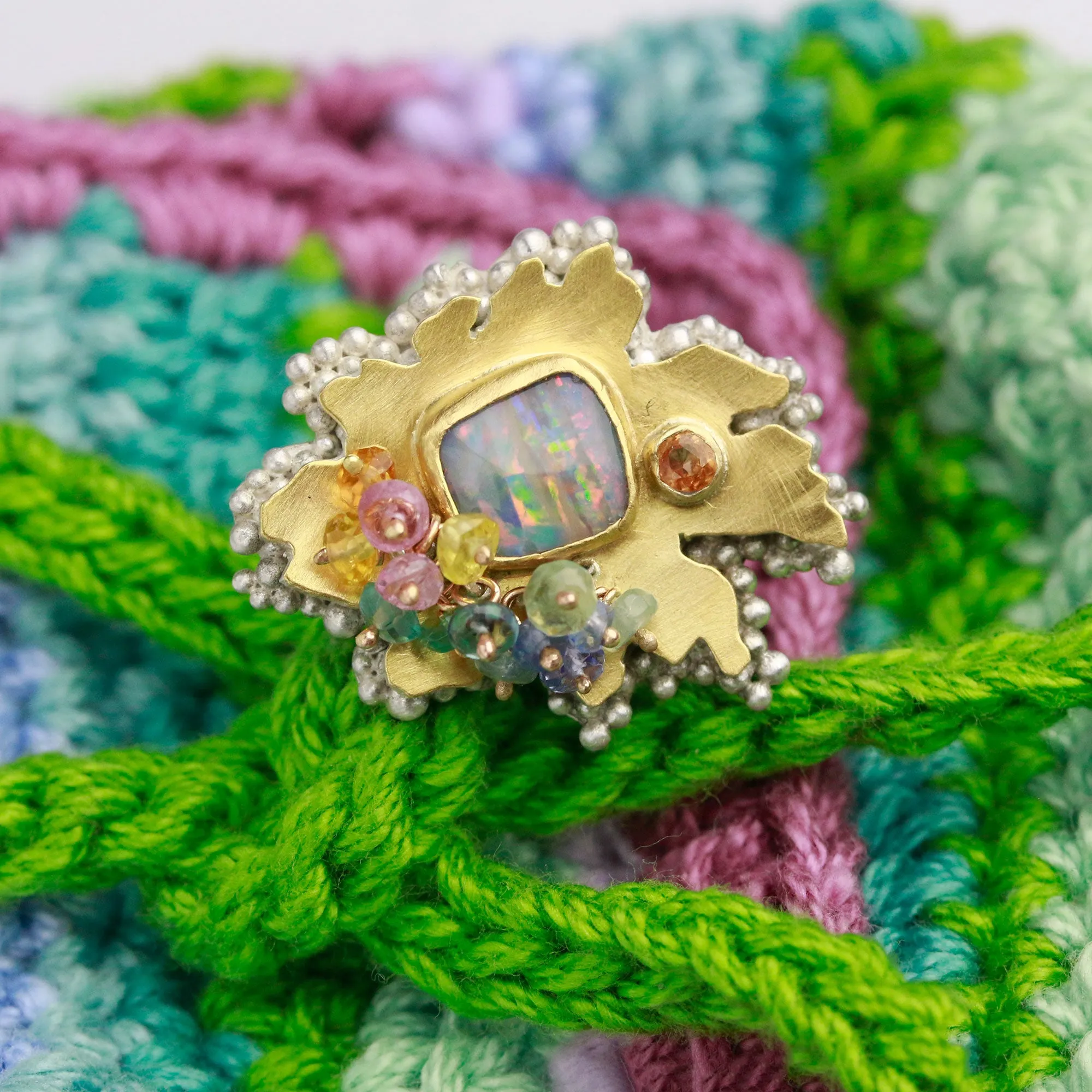 Sold! Pastel Stripes Boulder Opal Daisy Ring. Size 7 1/2 to 8