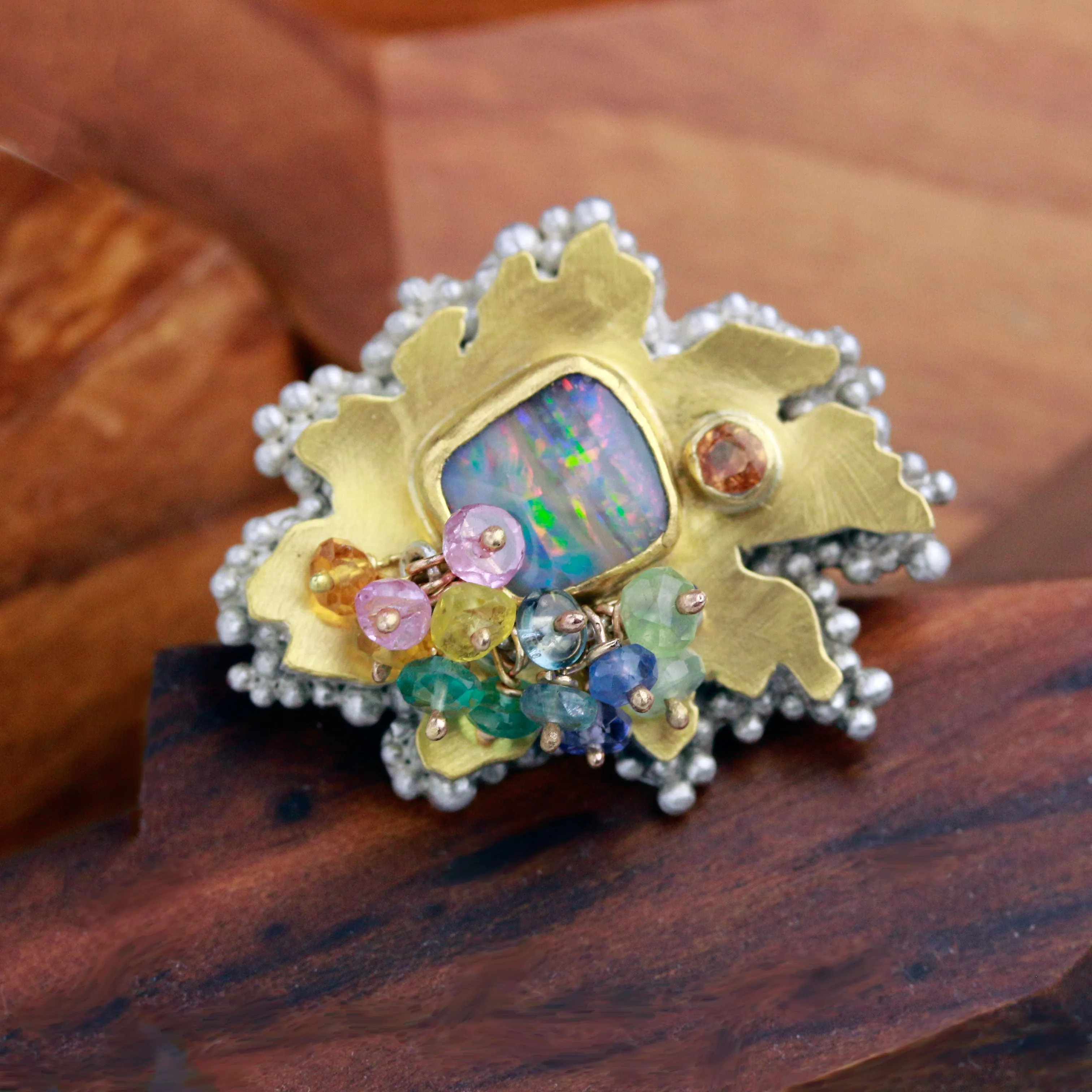 Sold! Pastel Stripes Boulder Opal Daisy Ring. Size 7 1/2 to 8