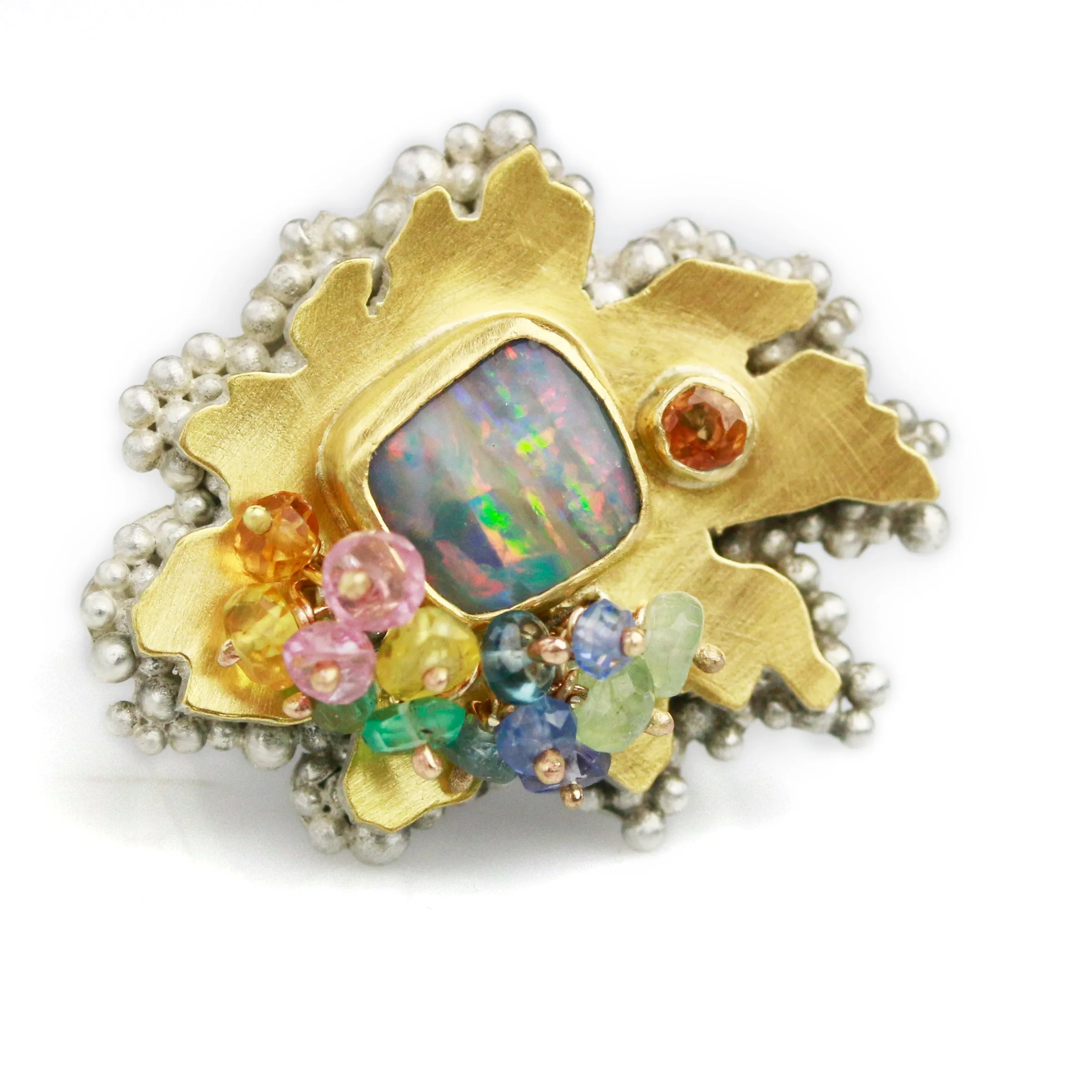 Sold! Pastel Stripes Boulder Opal Daisy Ring. Size 7 1/2 to 8