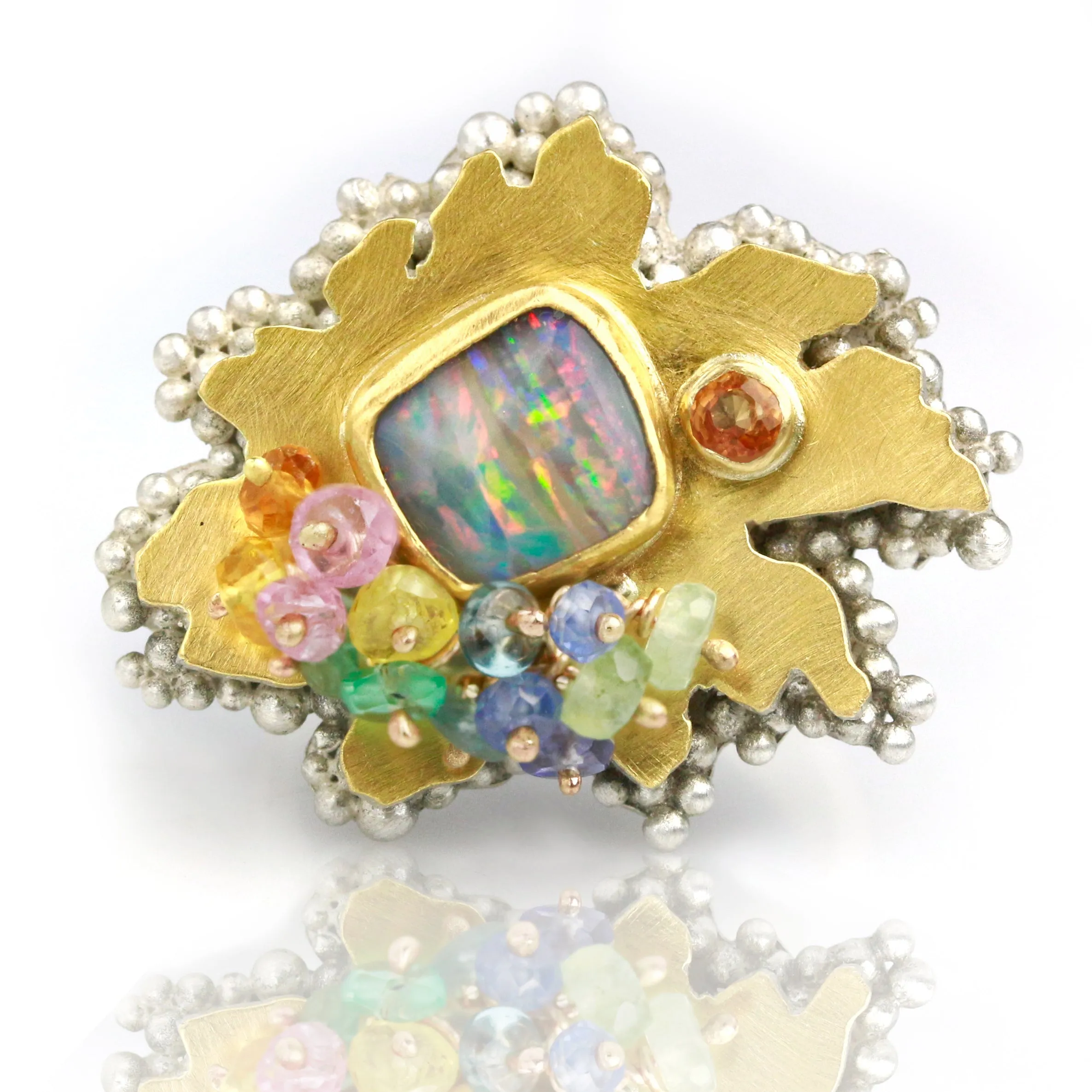 Sold! Pastel Stripes Boulder Opal Daisy Ring. Size 7 1/2 to 8