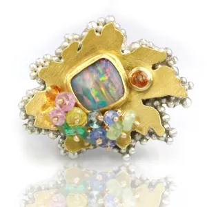 Sold! Pastel Stripes Boulder Opal Daisy Ring. Size 7 1/2 to 8