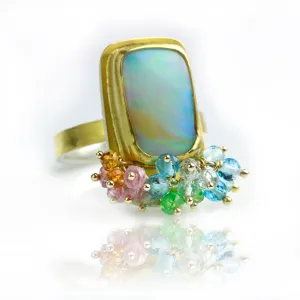 SOLD. Queensland Pipe Opal Ring with Gemstone Fringe. Size 8.