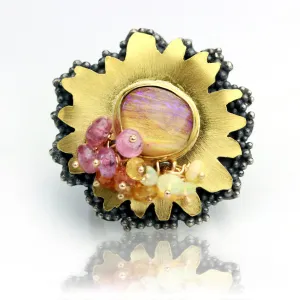 Sold! Rose and Gold Pipe Opal Daisy Ring. Size 8 1 /4.
