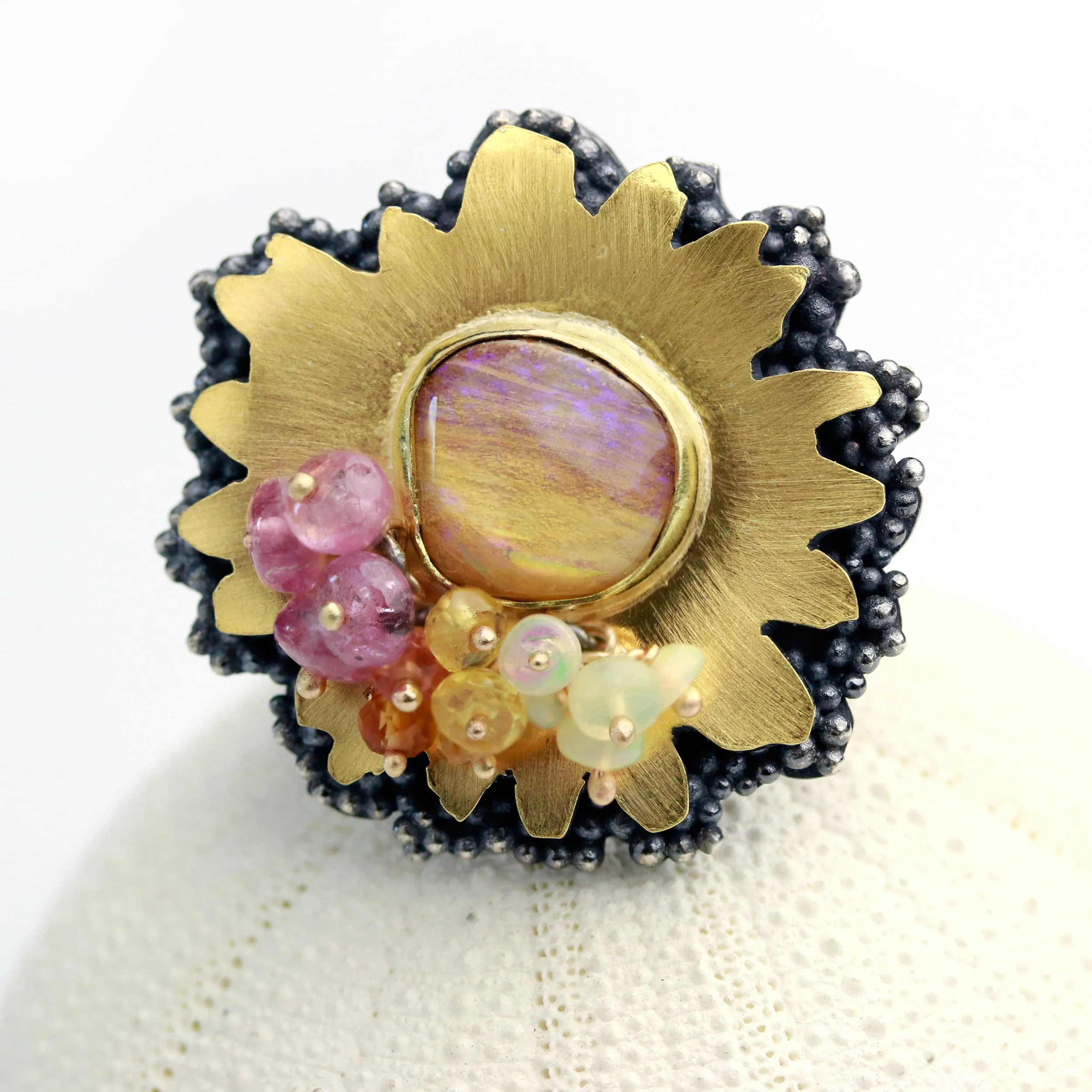 Sold! Rose and Gold Pipe Opal Daisy Ring. Size 8 1 /4.