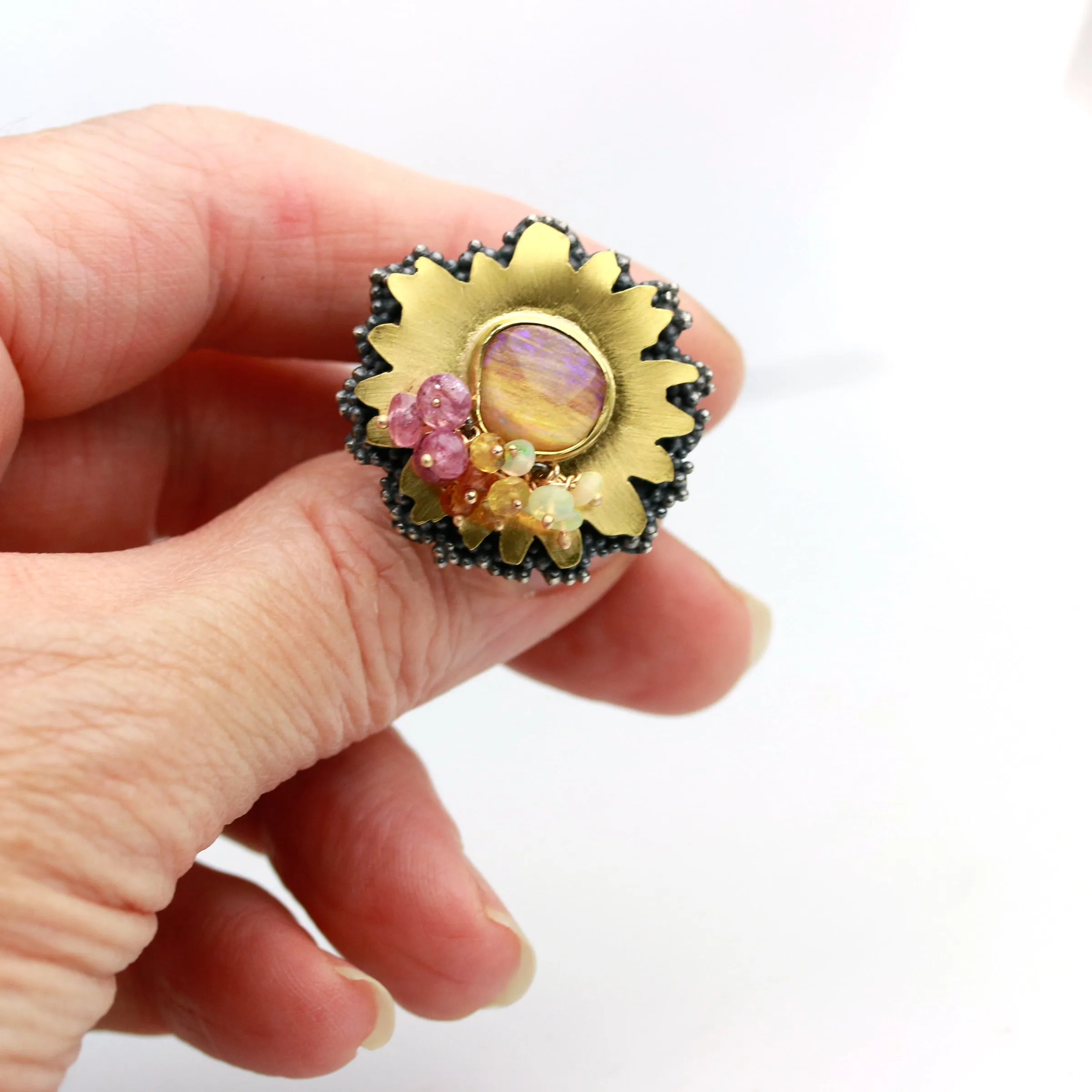 Sold! Rose and Gold Pipe Opal Daisy Ring. Size 8 1 /4.
