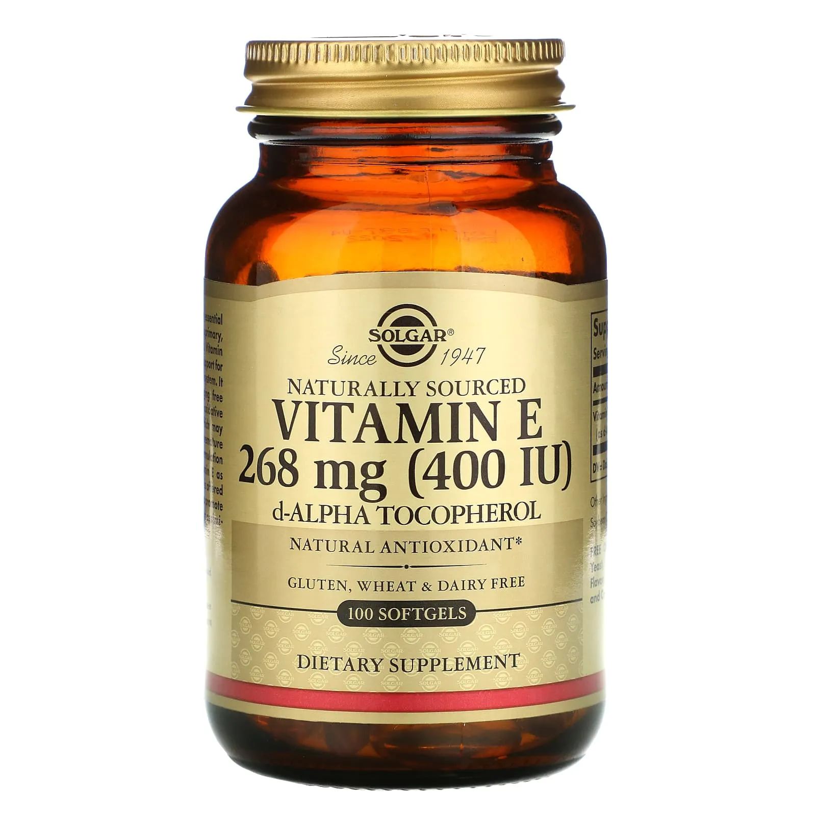 Solgar Vitamin E, Naturally Sourced, 268 mg (400 IU), 100 Softgels