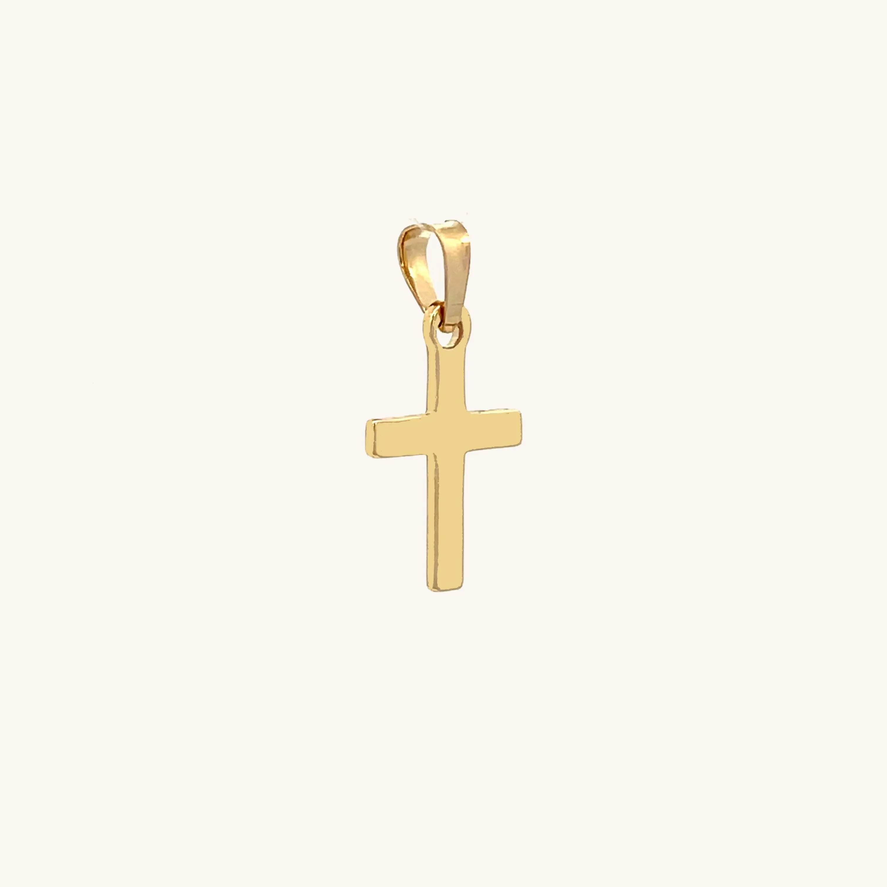 SOLID 14K YELLOW GOLD TINY PLAIN CROSS PENDANT