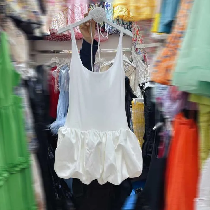 Solid Color Bubble Hem Mini Dress