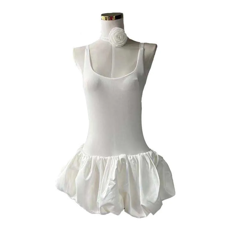 Solid Color Bubble Hem Mini Dress