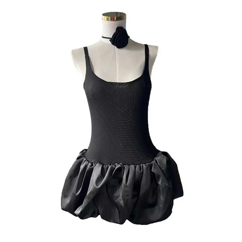 Solid Color Bubble Hem Mini Dress