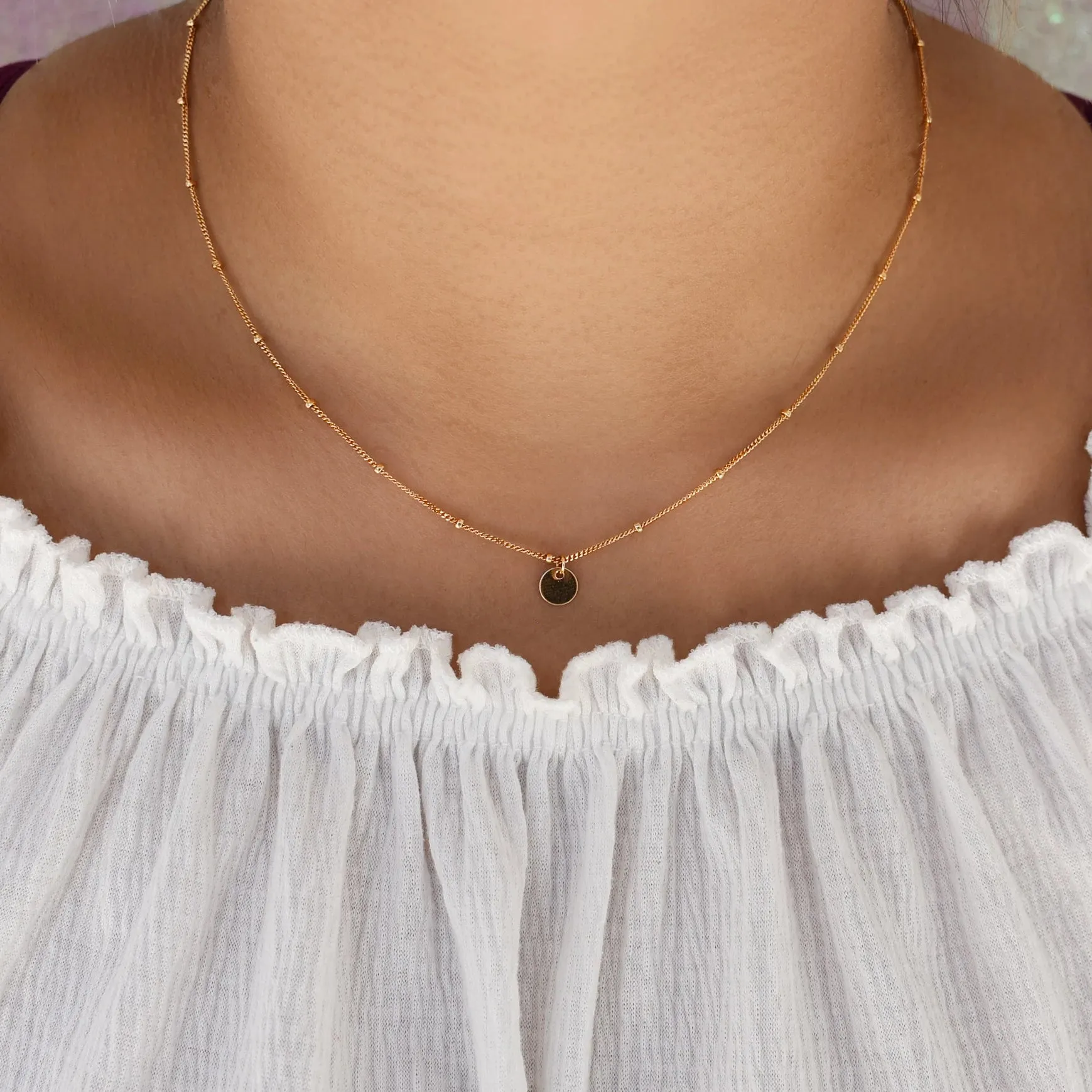 Solid Gold Tiny Disc Ball Chain Necklace