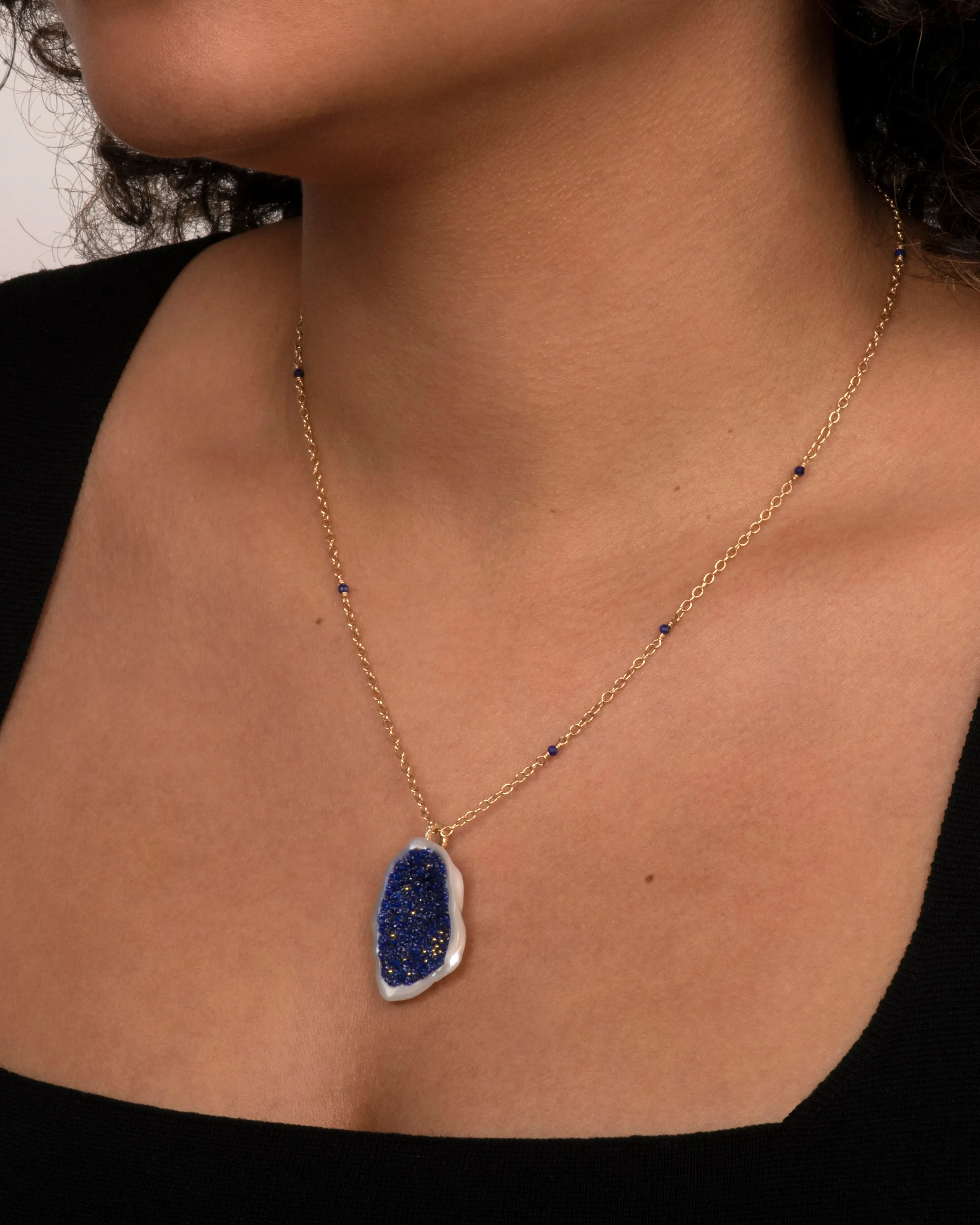 Soufflé Pearl and Lapis Pendant Necklace