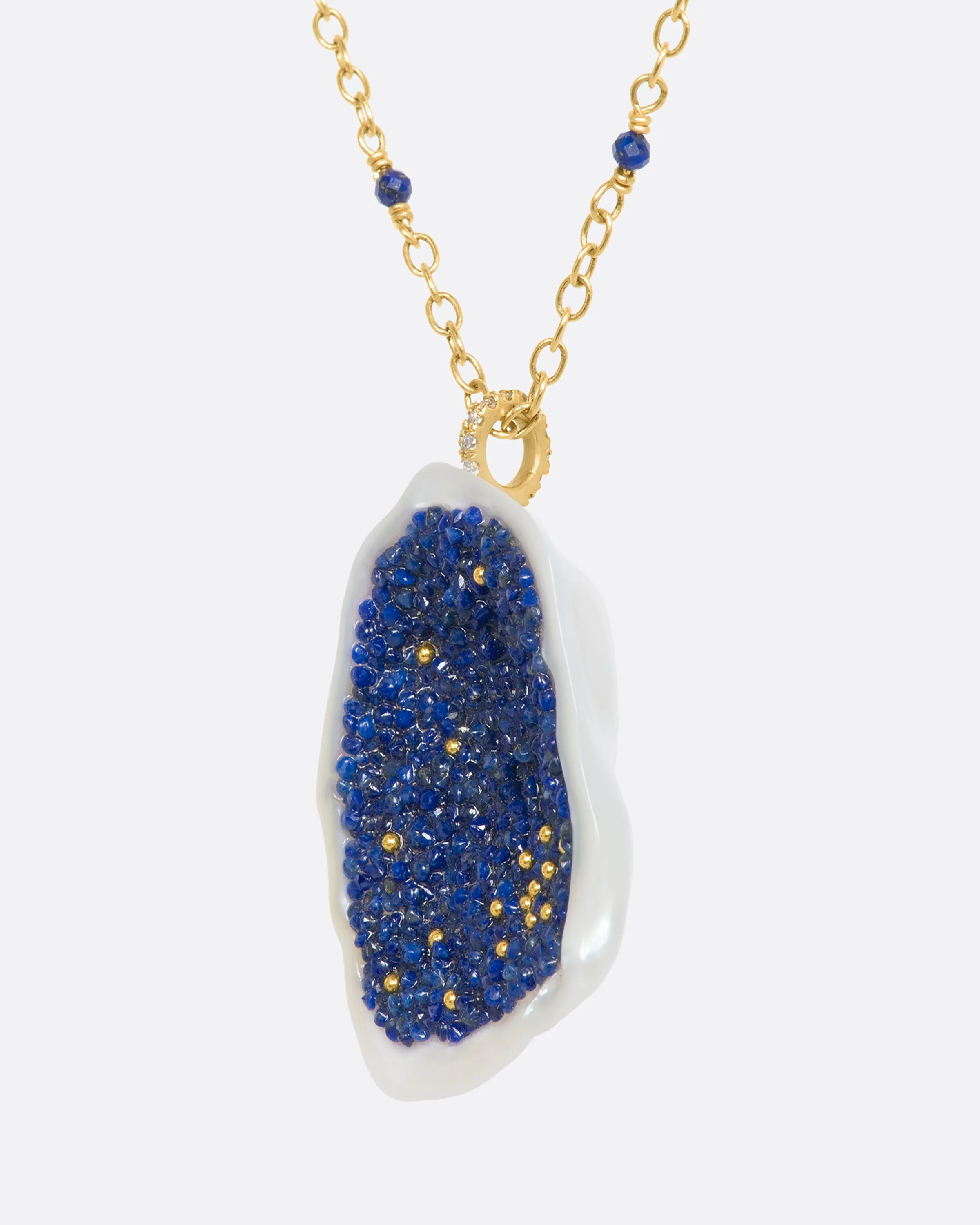 Soufflé Pearl and Lapis Pendant Necklace