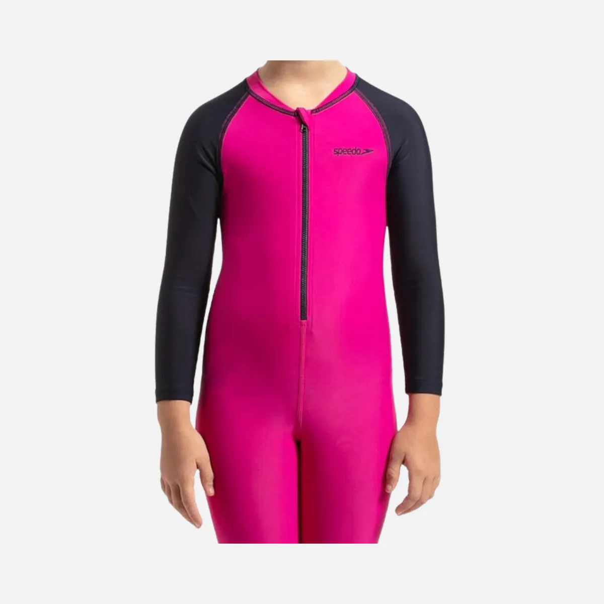 Speedo Color Block All In One Suit For Kids Girl -Electric Pink/True Navy