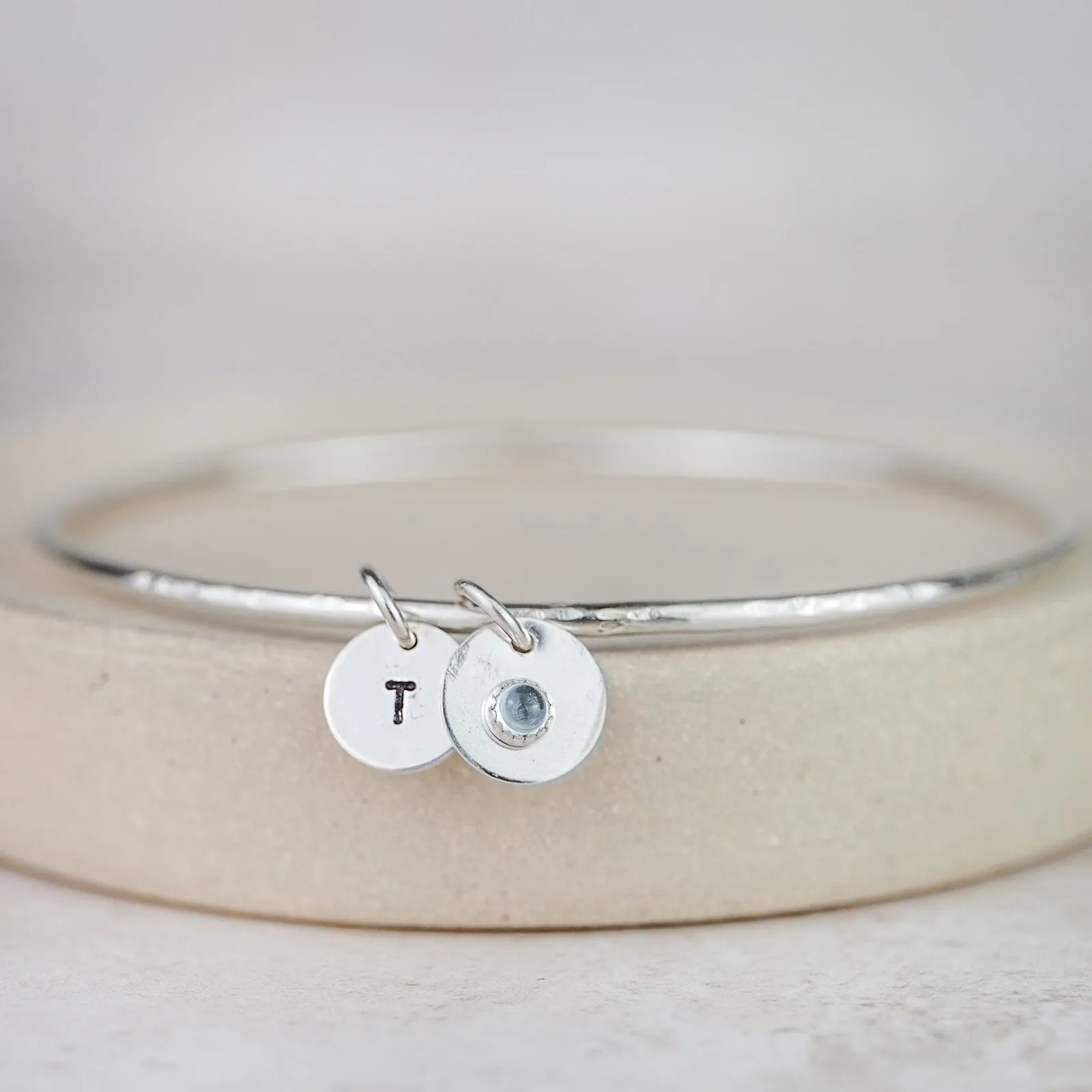 Sterling Silver Boho Birthstone Bangle