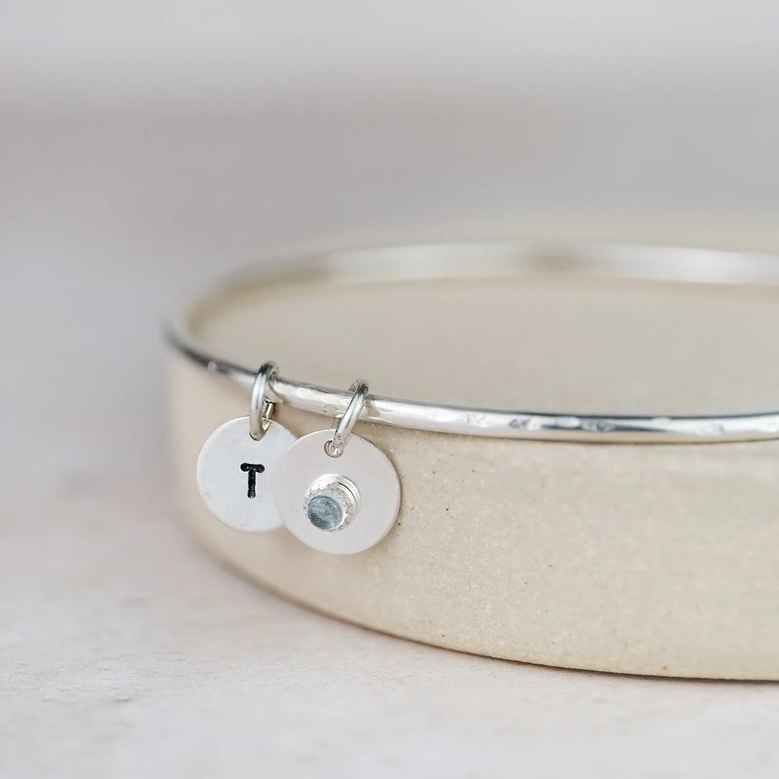 Sterling Silver Boho Birthstone Bangle