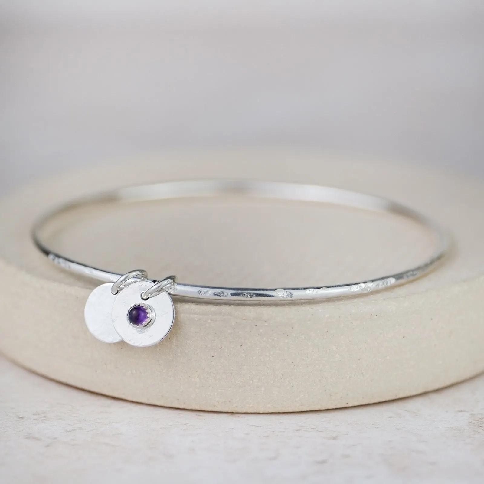 Sterling Silver Boho Birthstone Bangle