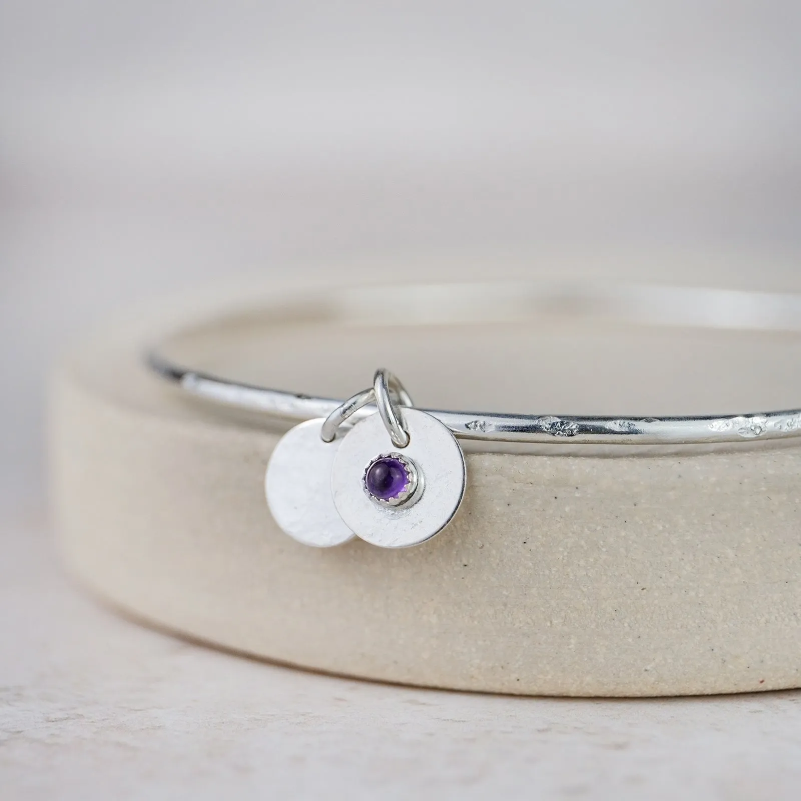 Sterling Silver Boho Birthstone Bangle
