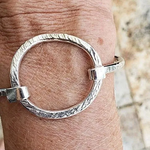 Sterling Silver Handmade Hammered Bracelet with Ring clasp