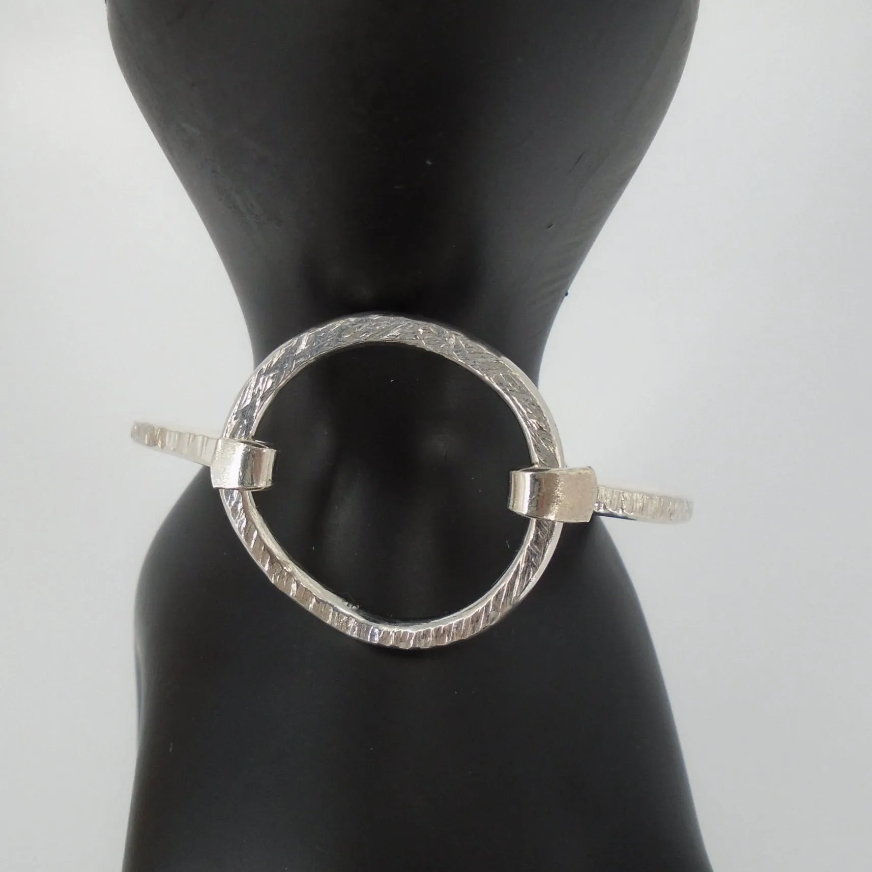 Sterling Silver Handmade Hammered Bracelet with Ring clasp