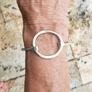 Sterling Silver Handmade Hammered Bracelet with Ring clasp
