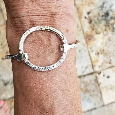 Sterling Silver Handmade Hammered Bracelet with Ring clasp