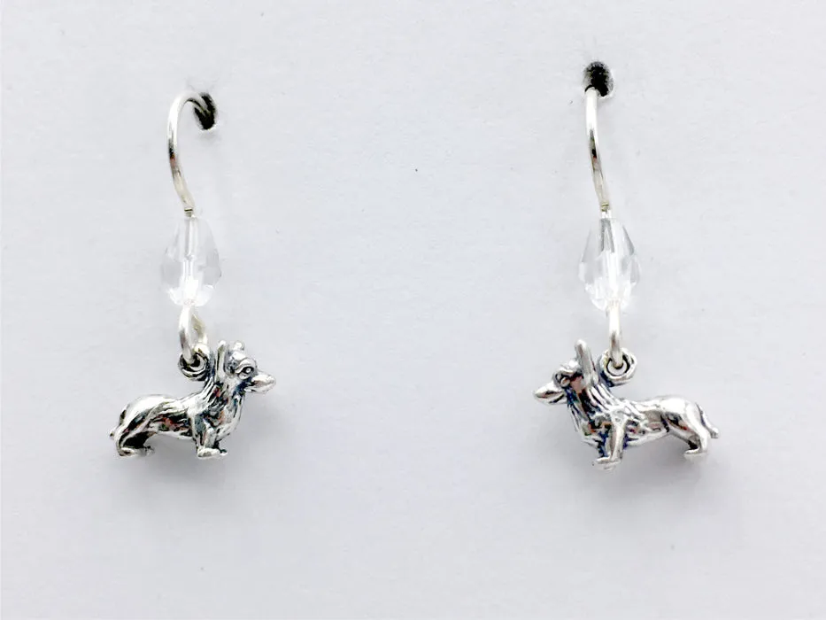 Sterling silver tiny corgi dog dangle Earrings-corgis, Pembroke, Cardigan Welsh