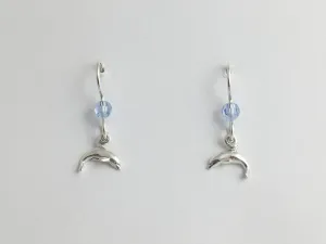 Sterling silver tiny Dolphin dangle earrings-ocean- crystal- dolphins- marine