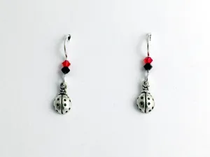 Sterling Silver tiny Ladybug dangle earring- red/black-insect, lady bug, bugs