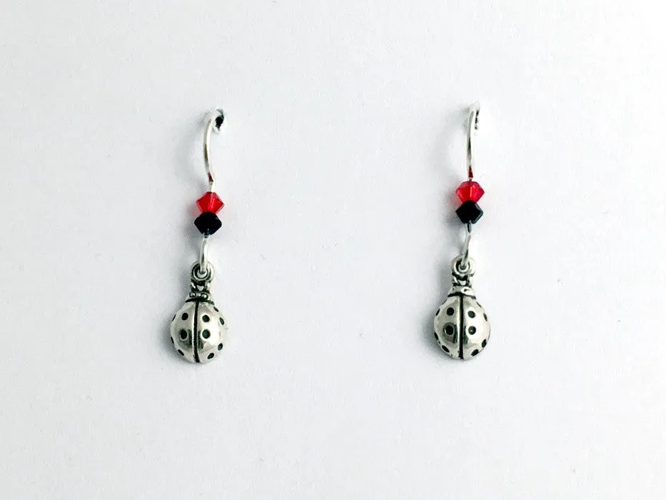 Sterling Silver tiny Ladybug dangle earring- red/black-insect, lady bug, bugs