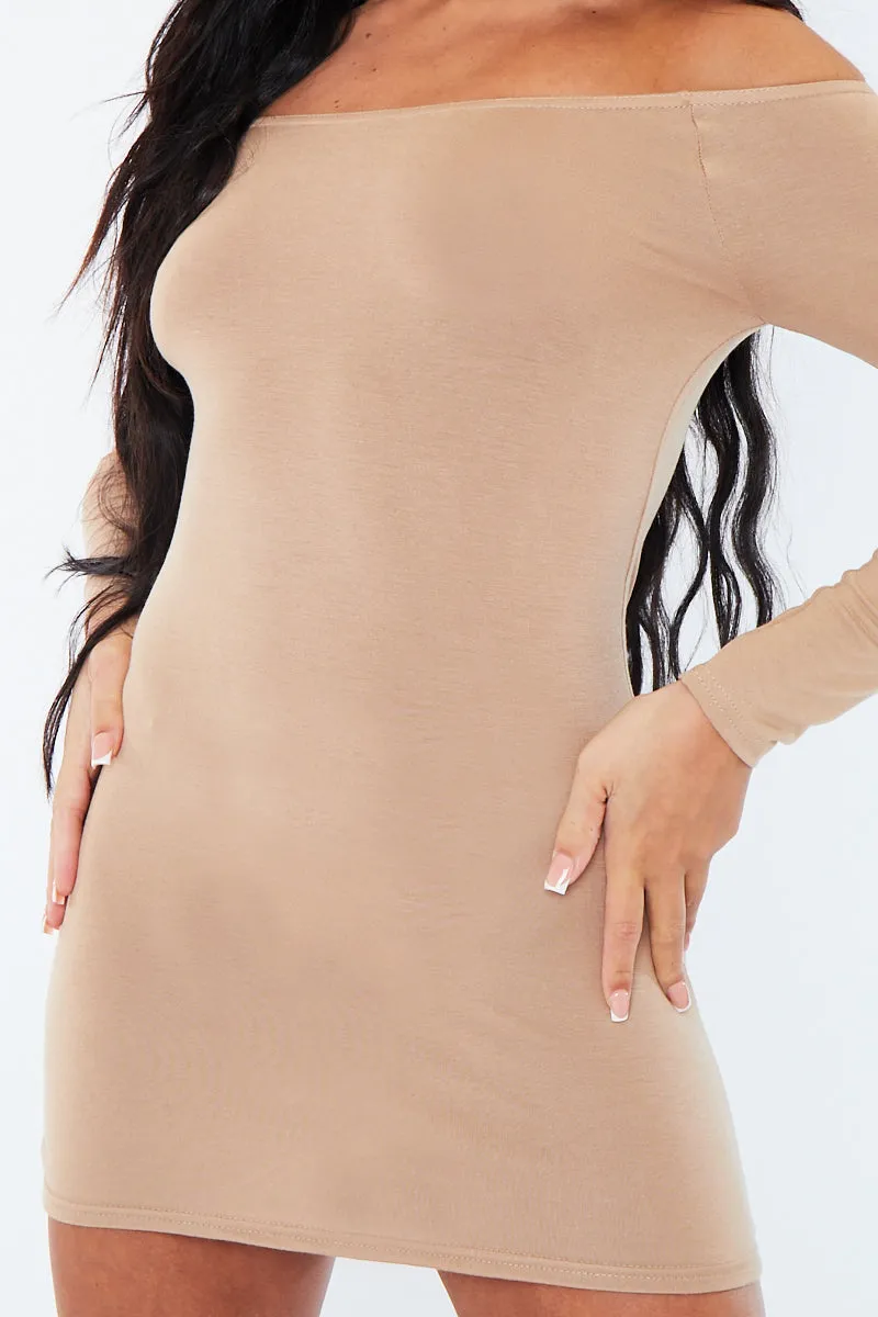 Stone Bardot Jersey Mini Dress - Alayna